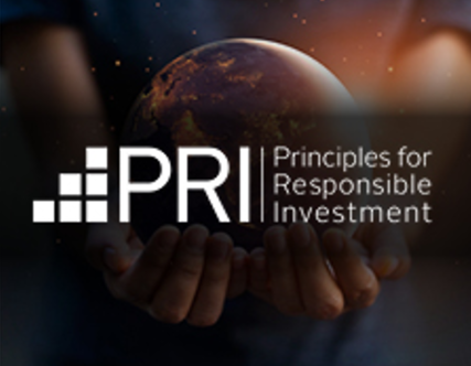 Principles for Responsible Investment logo overlayed on globe held in hands